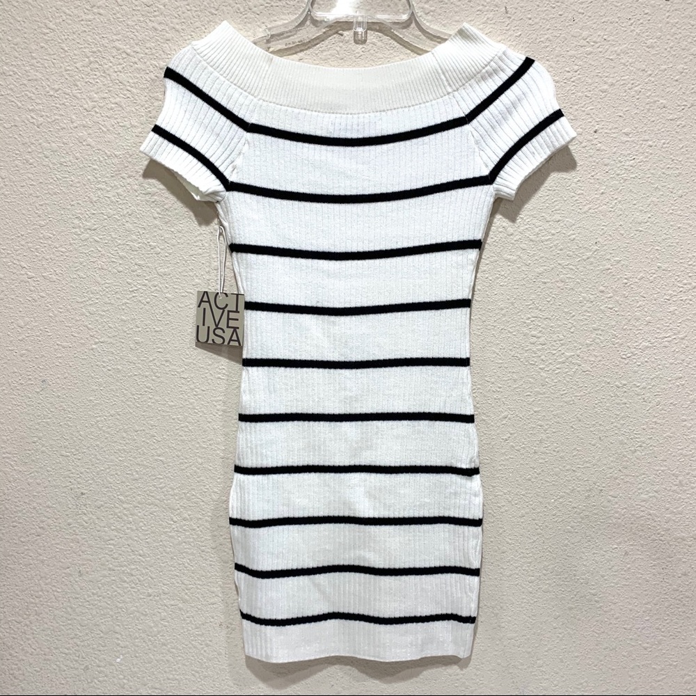 Off The Shoulder Stripe Mini Dress (NWT) - Picture 5 of 7